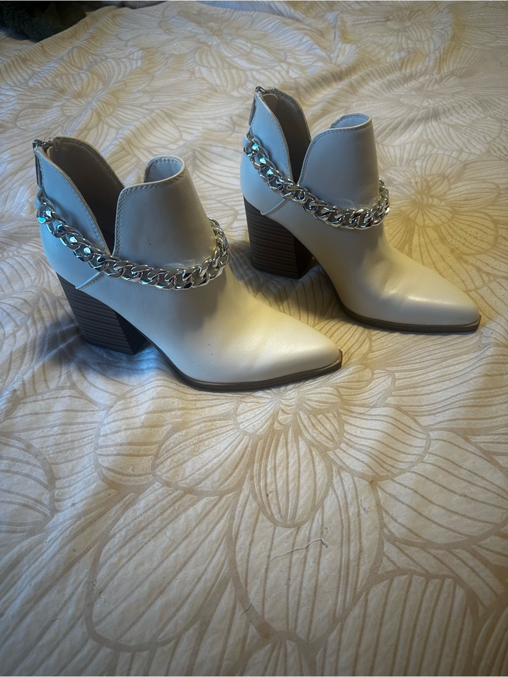 Indigo White Ankle Booties with Chunky Silver Chain